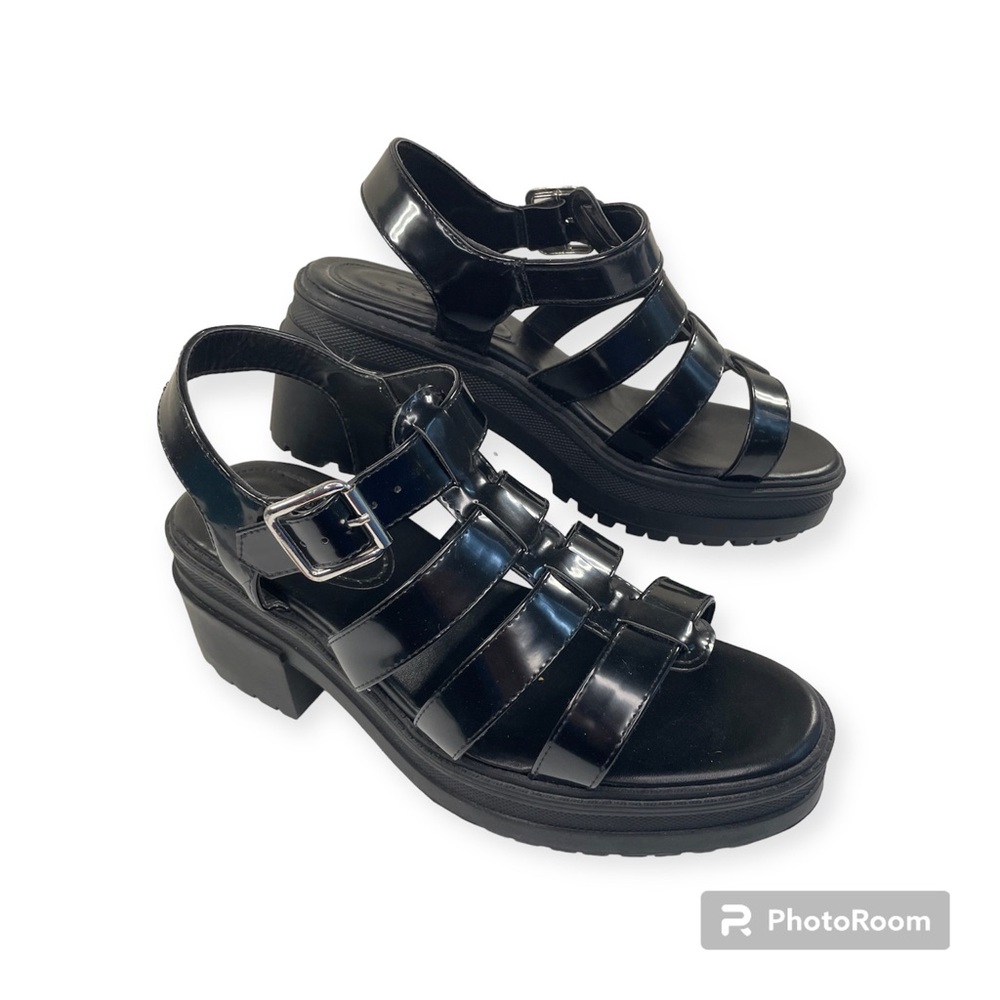 ASOS Hollis Huarache Y2K Chunky Fisherman Mid Heeled Strappy Sandals Black W9